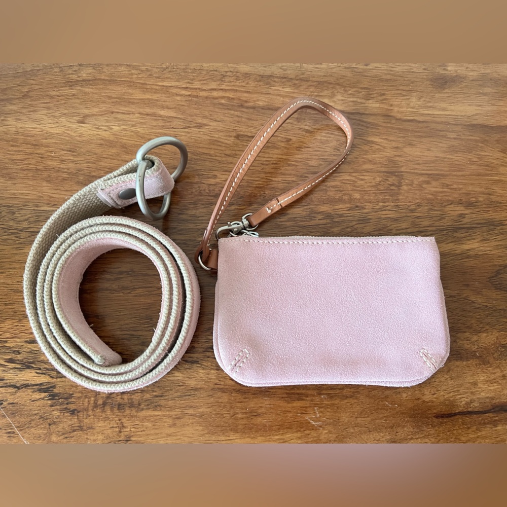 Vintage Gap Pink Leather Wristlet Bag and Belt Set